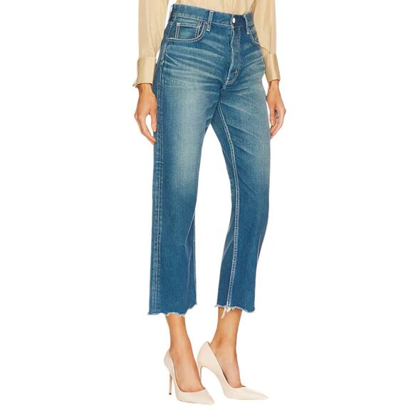MOUSSY Walmore Wide Straight Leg High Rise Raw Hem Jeans - Picture 4 of 12